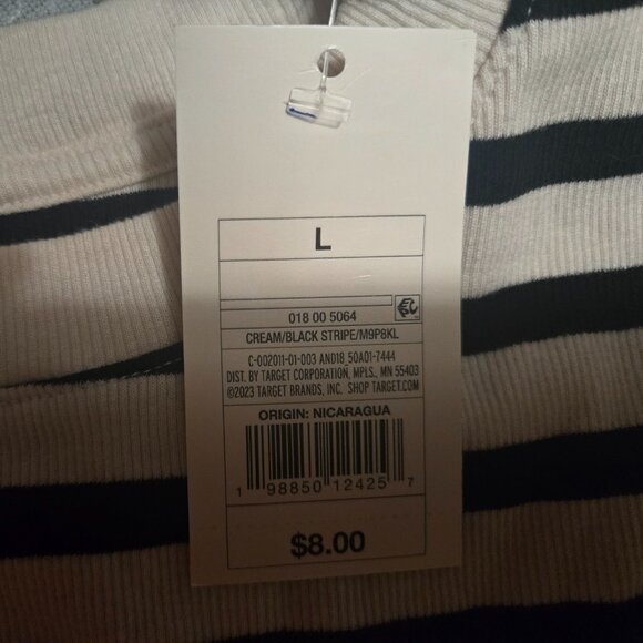 Cream & Black Striped Short Sleeve Tee – Size Large (L) - Picture 4 of 4